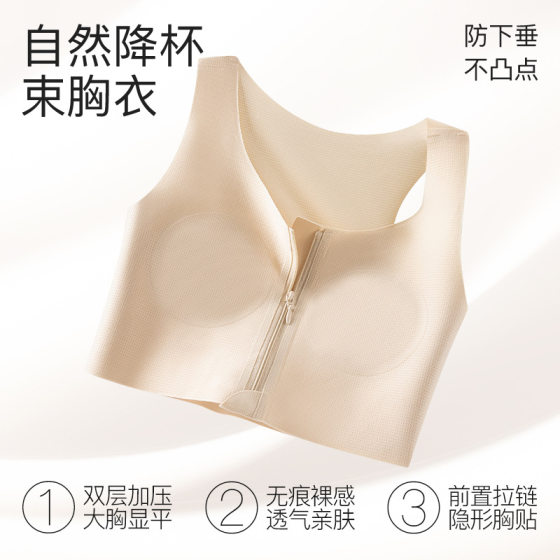 Zipper Corset Underwear Women's Big Chest Small Les Handsome T Student Sports Shrinkable Vest with Chest Pad Traceless Plastic Corset