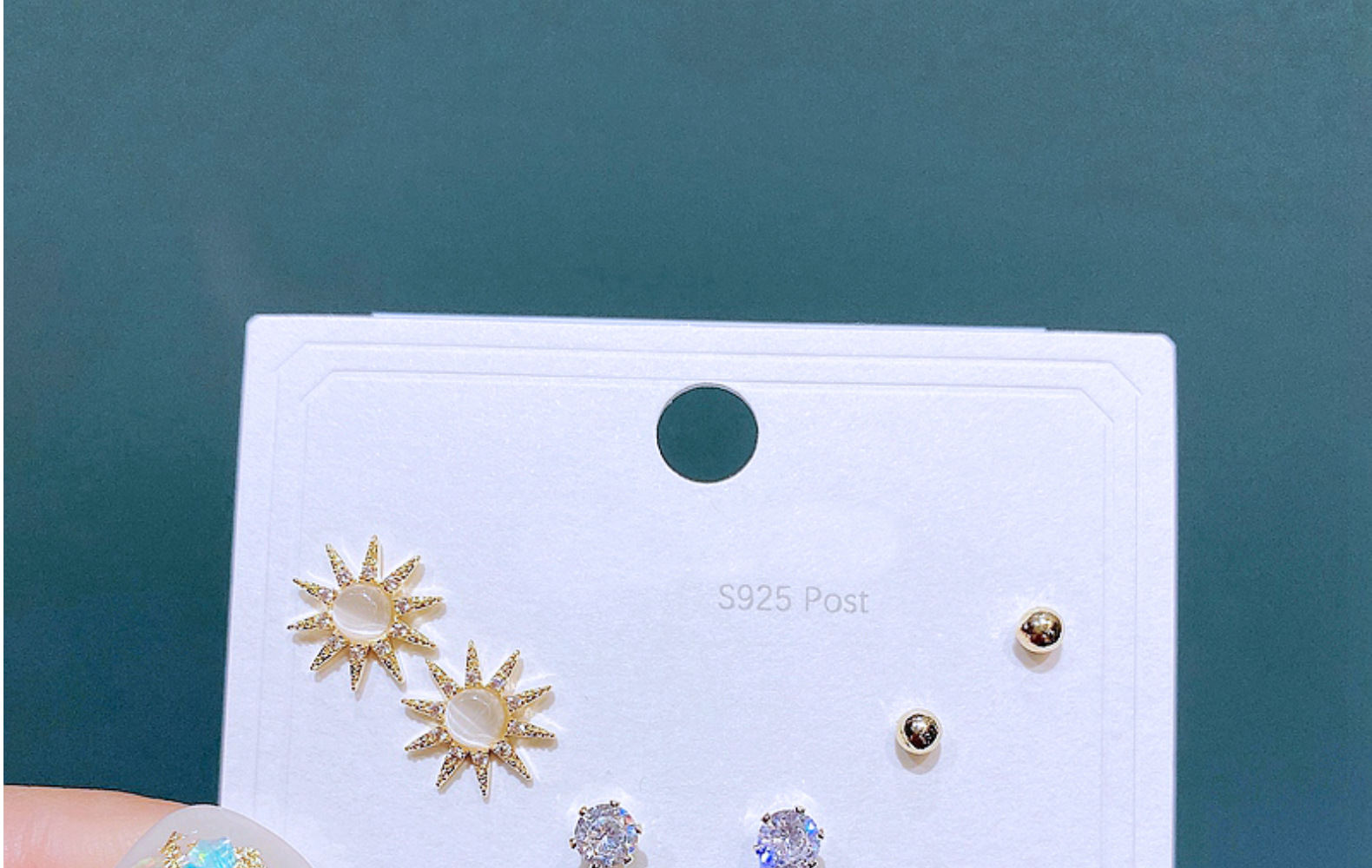 fashion earrings set zircon opal sun stud earrings three pairs of copper earringspicture1