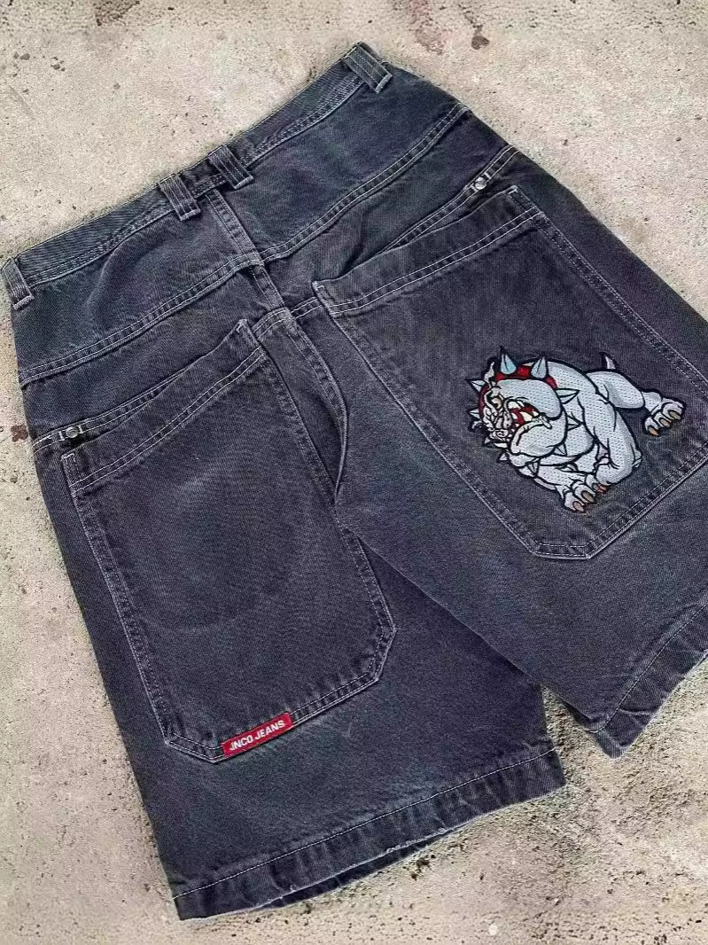 Джинсовые шорты ретро, loose fit, стирка черный/синий, разные размеры (2–XXL)
