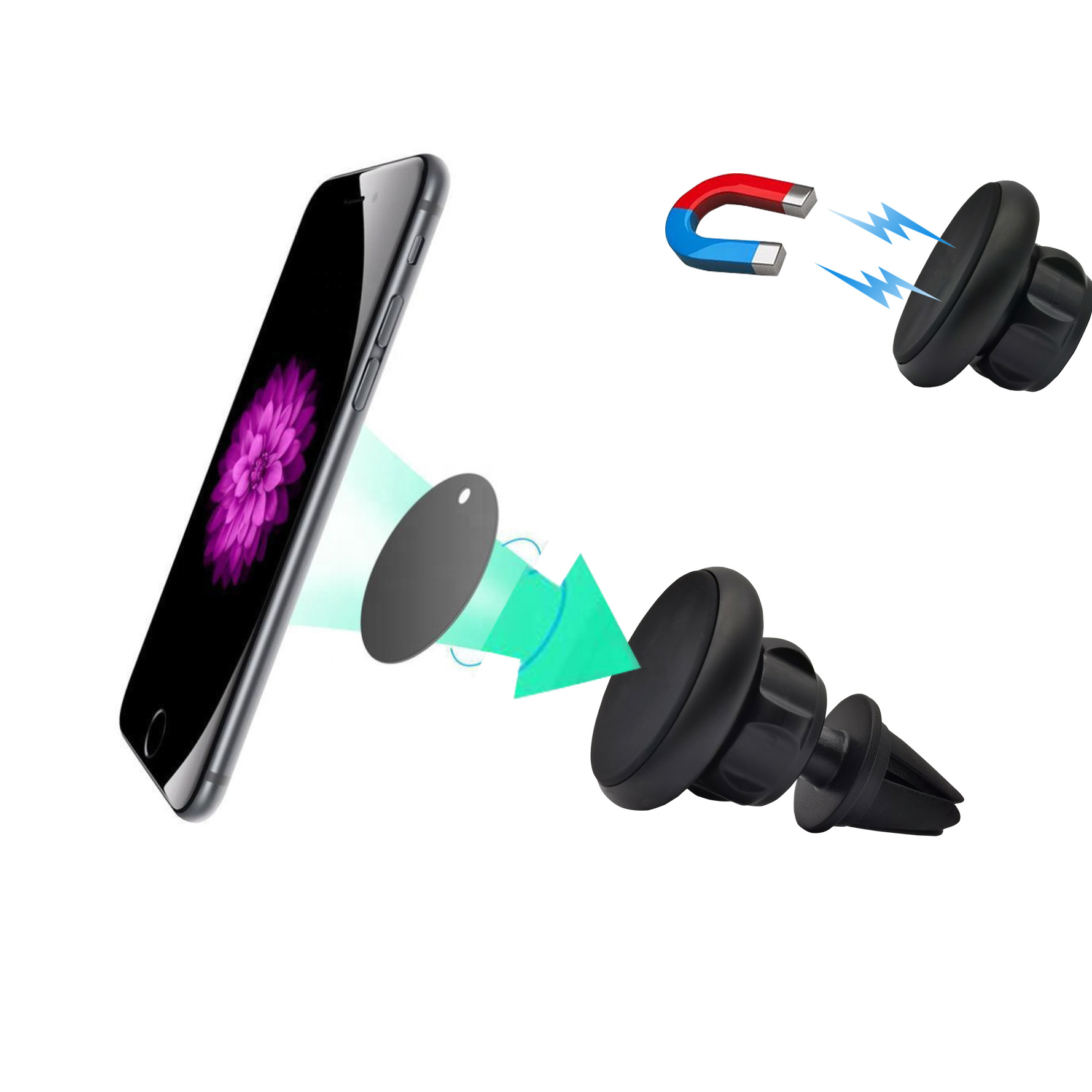 跨境商品 車載金屬磁鐵磁吸磁性出風口手機支架360度旋轉車載支架