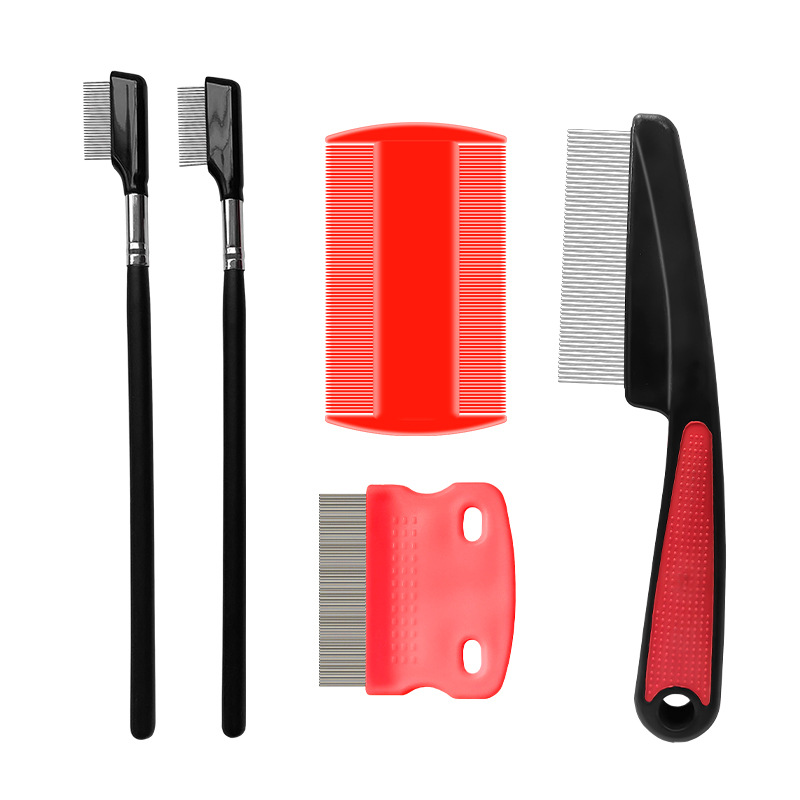 Peine para mascotas para eliminar pulgas, juego de 4 piezas, dientes densos de acero inoxidable, juego de limpieza facial, peine para gatos, suministros para perros, nuevo estilo transfronterizo