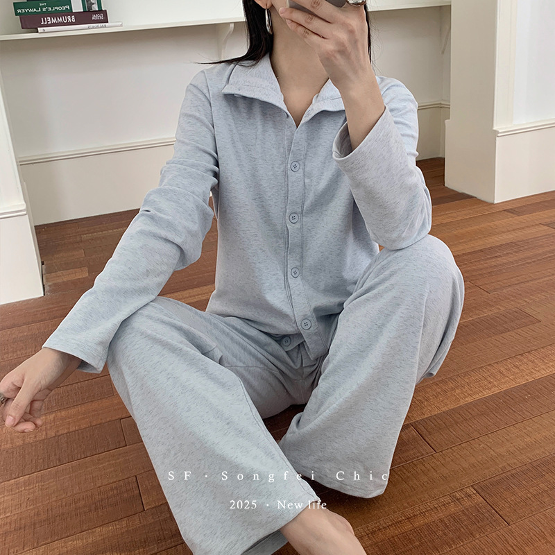 秋冬高级感开衫睡衣女士 新款加厚长袖高领纽扣家居服可外穿套装|undefined
