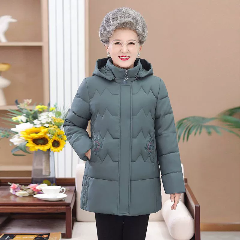 Winter keep warm long down jacket for mother, mid-length, for middle age