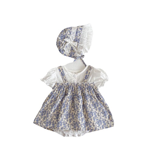 ins  summer full month baby baby clothes small floral flower princess fake two-piece triangle harem dress with hat