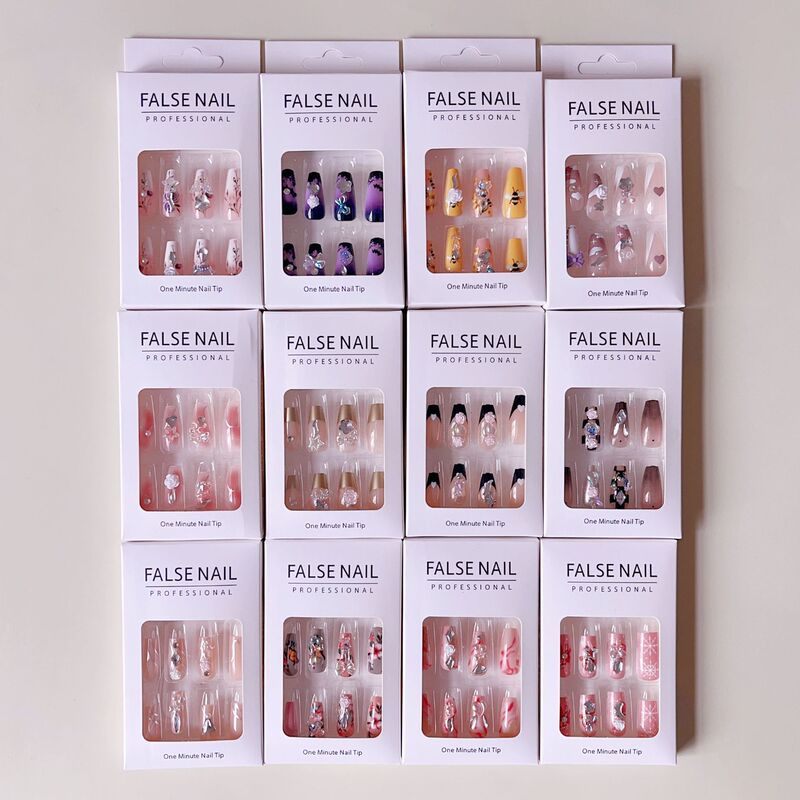 Factory Nail Stickers 12-Piece Box Mixed Pack Ballet Press-On Fake Nails 2 Yuan Store European and American Style Wearable Nails