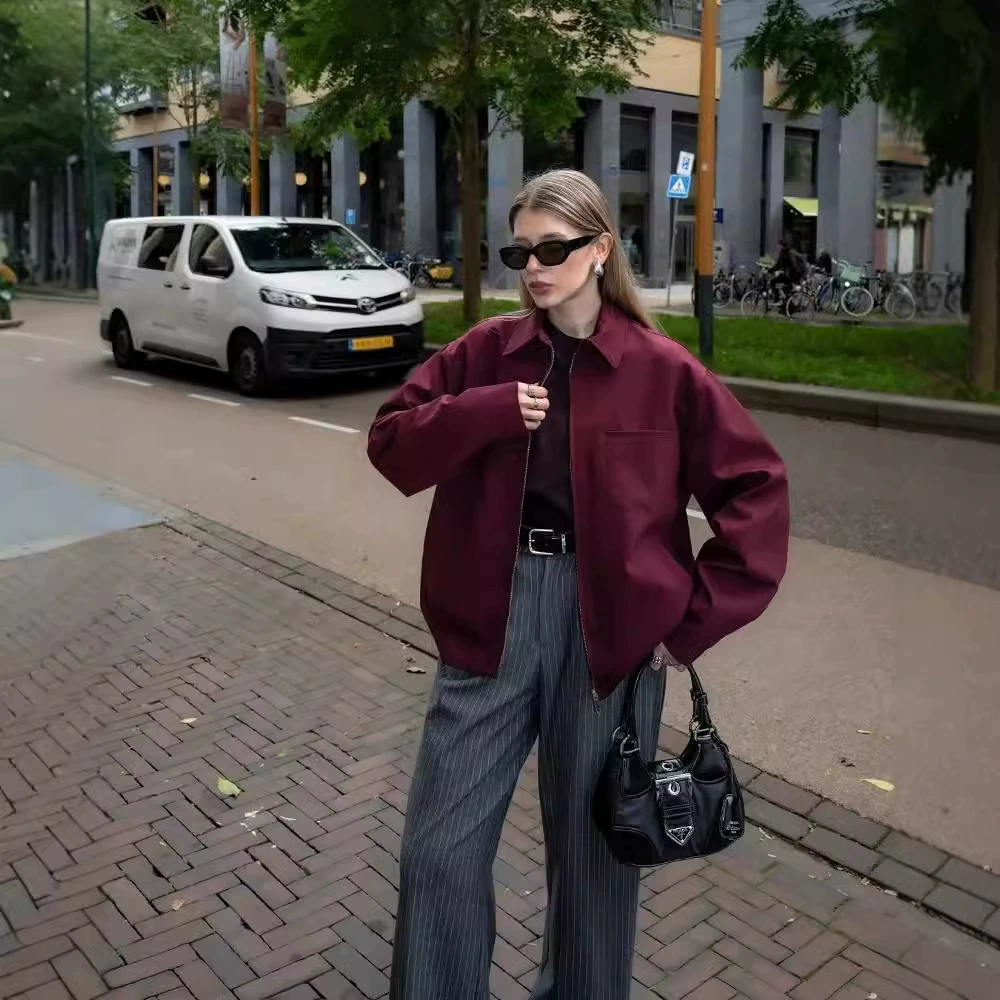 Трансграничная европейская и американская женская одежда AliExpress с взрывным воротником на молнии карманные пальто с длинными рукавами