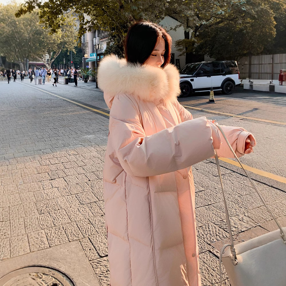 超見栄えの良いグースダウンダウンジャケット女性用25冬新スタイルフォックスファー襟ミルクスリム膝上厚く暖かいジャケット