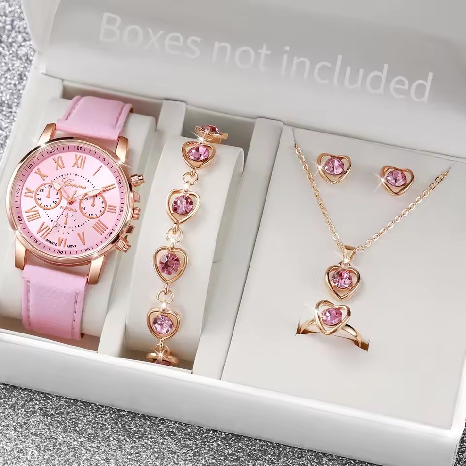 Gold and pink watch bracelet heart set 7inch Amazon.com: ZIMI Elegant Heart Shape Ladies Women main image 2