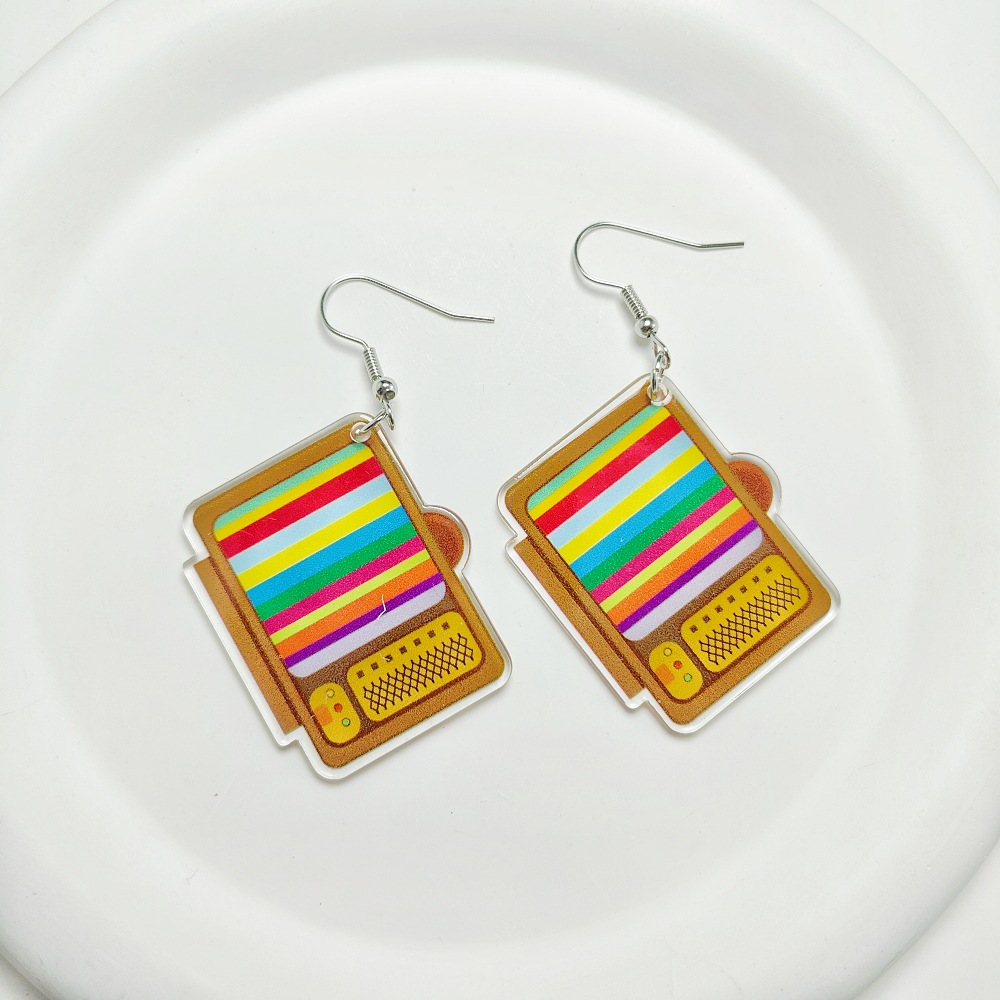 14g Weight Iron Ear Needle Material Drop Earrings Classification 1 Pair Quantity Holiday, Daily Occasion Acrylic Material Printing, Color Block, Rubik'S Cube Pattern Women's Gender Stoving Varnish Design Novelty Style 1 Pair Novelty Printing Color Block Rubik'S Cube Stoving Varnish Arylic Drop Earrings 1