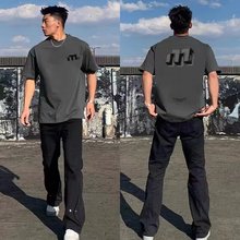 2024夏季港风新款男士休闲潮流印花宽松圆领短袖T恤男打底衫上衣