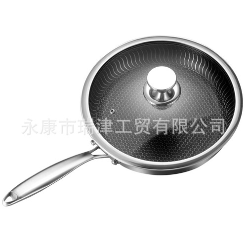 Factory Direct Sale Non-Stick Wok Household Frying Pan 316 Stainless Steel Honeycomb Non-Stick Cooking Wok Induction Cooker Gas Stove Compatible