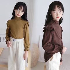 Girls' Underwear 2024 New Half High Neck Ribbed Elastic Long-Sleeved T-Shirt Korean Style Spring and Autumn Fashionable Top 