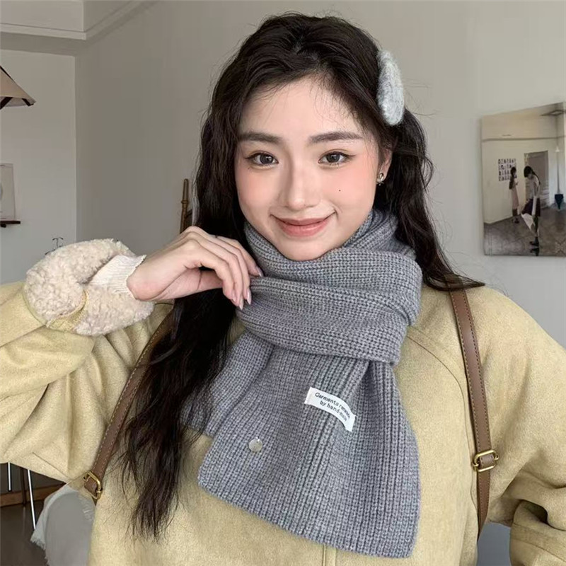 韩系仿羊毛针织毛线围巾女秋冬氛围感显白加厚保暖纯色围脖情侣款|undefined