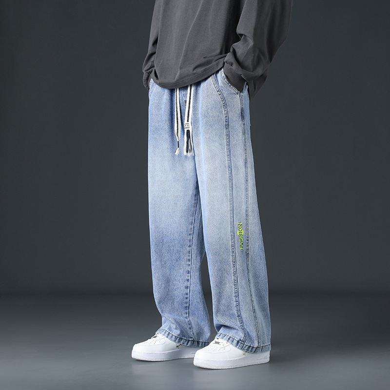 Jeans Holgados de Talla Grande Rectos para Hombre de Fibra Sintética para Uso Diario