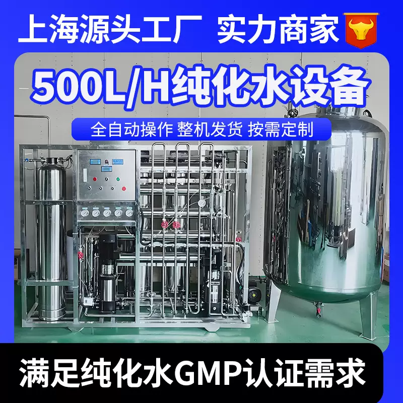 纯化水设备500升卫生级双级反渗透化妆品GMP设备无尘车间纯化水机