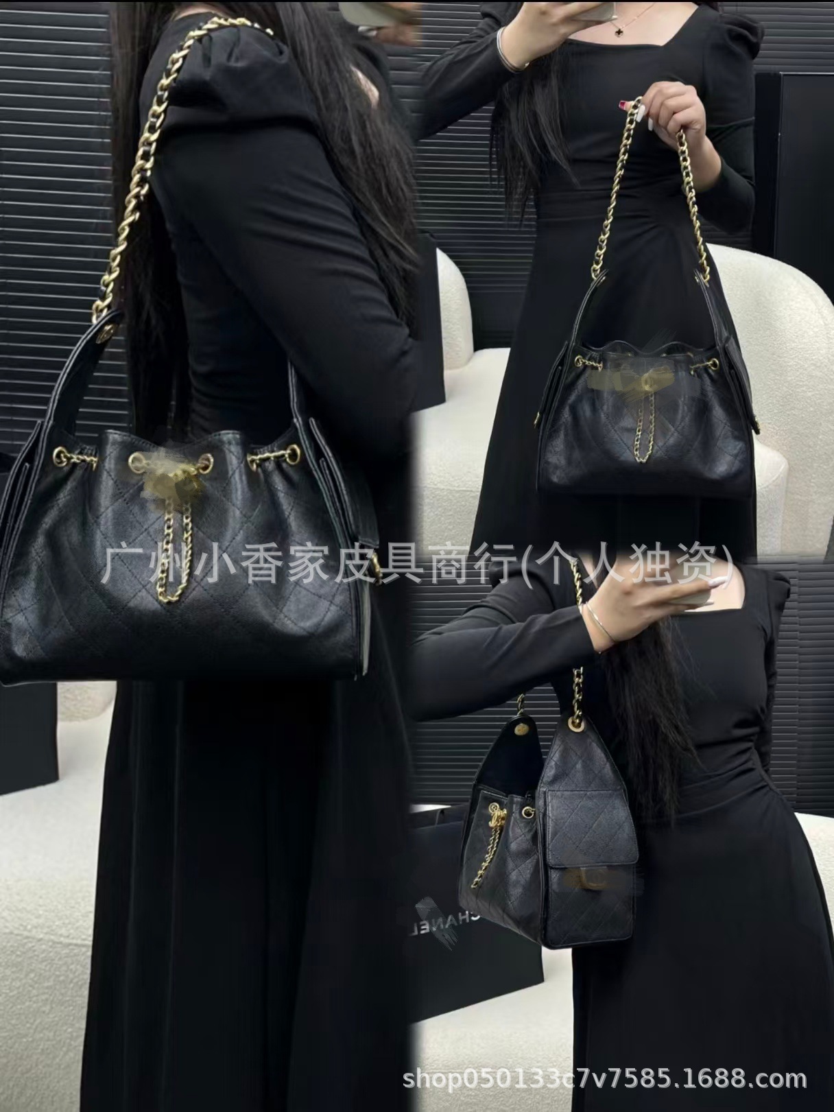 Caviar estampado Xiaoxiang 25C cuerda Hobo bolso de cubo 25bag retro bolso de brazo de mujer bolso de hombro