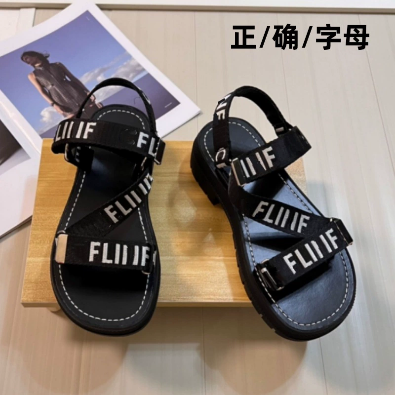 Внешняя торговля 2024 летняя новая буква пересечение с толстой подошвой липучки сандалии женские повседневные дикие фабрики прямых продаж