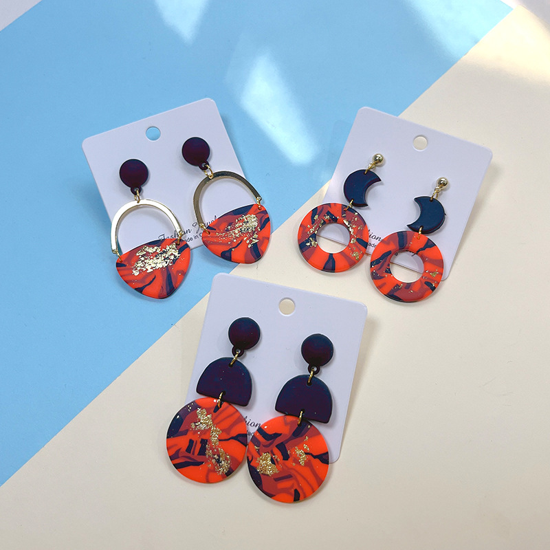 Sector, Color Block, Water Droplets Pattern 1 Pair Vintage Style Sector Color Block Water Droplets Alloy Soft Clay Drop Earrings