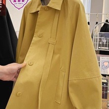 2025新款感洋气宽松休闲中长款风衣女春秋薄款气质工装外套潮黑色