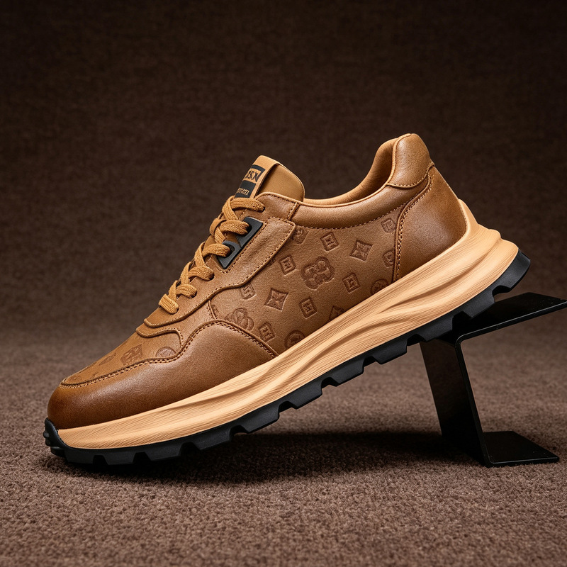 Men's genuine leather embossed casual shoes, thick-soled, height-increasing, retro, lightweight, versatile, trendy sneakers Men's genuine leather embossed casual shoes, thick-soled, height-increasing, retro, lightweight, versatile, trendy sneakers