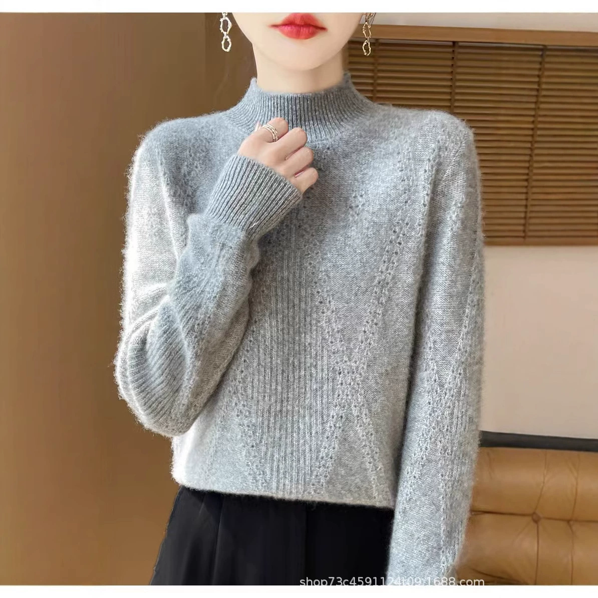 Осенний и зимний толстый свитер с половинным воротником женский 100 чистый свитер свитер в повседневный кашемировый нижний свитер топ