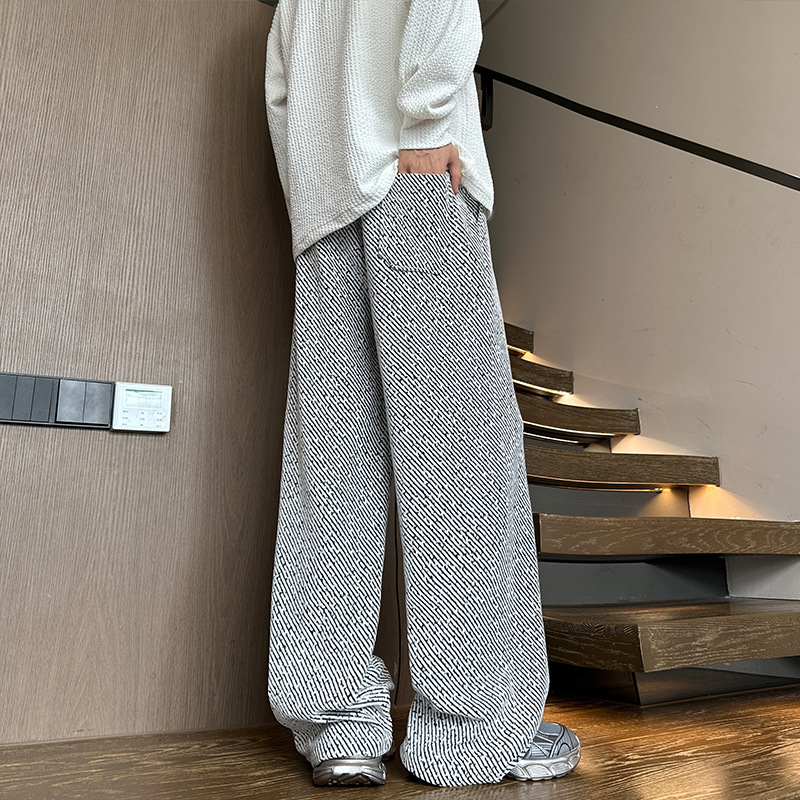Lässige Freizeithose im Stil des alten Geldes für Frühling/Herbst: Amerikanischer Retro-Stil mit Zebramuster, gerades Bein, locker geschnitten, mit Kordelzug, Unisex._voghion.com