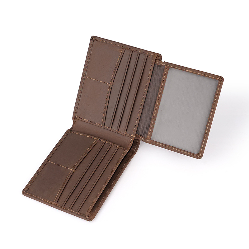 New men's wallet crazy horse leather leather Europe and the United States money clip RFID carbon fiber grain cowhide men's anti-magnetic card holder_voghion.com