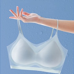 超薄氷糸無痕下着女性通気網糸ストラップベスト美背ブラジャー無鋼輪大胸顕小大サイズ