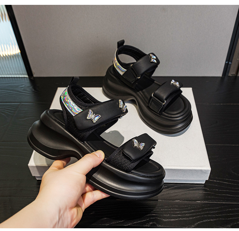 Dép sandal nữ quai chữ V đế dày 5 cm, phong cách thể thao, dán Velcro, phù hợp đi chơi ngoài trời hè 2026 — M2605 đen, M 2605m Màu sắc chi tiết 20