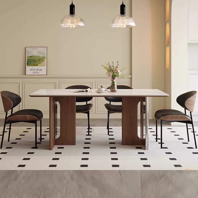 Mesa de comedor de madera maciza estilo francés medieval diseñador de red de casa pequeña tabla de acero inoxidable rectangular mesa y silla de comedor