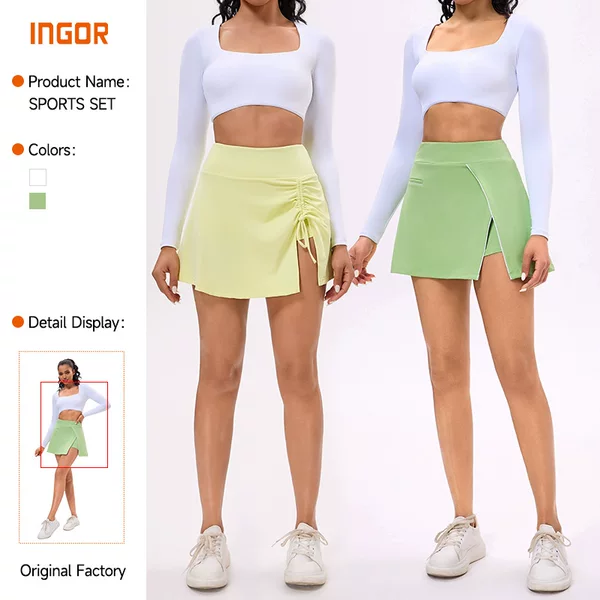 New Summer Fitness Running Sports Skirt Long Sleeve Top with Chest Pad Tennis Clothes Golf Tennis Skirt Women