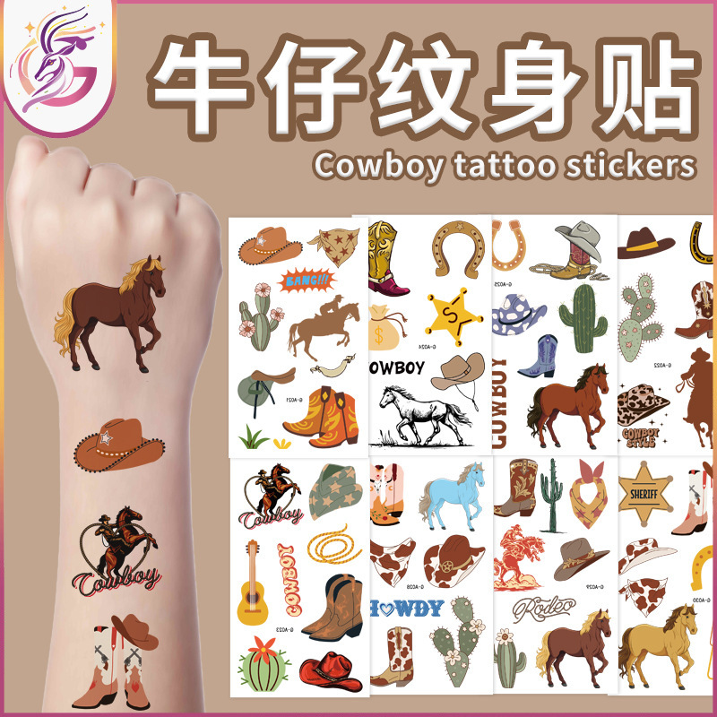 New Denim Boy Tattoo Sticker Cartoon Cowboy Tattoo Sticker Children's Cute Temporary Tattoo Sticker