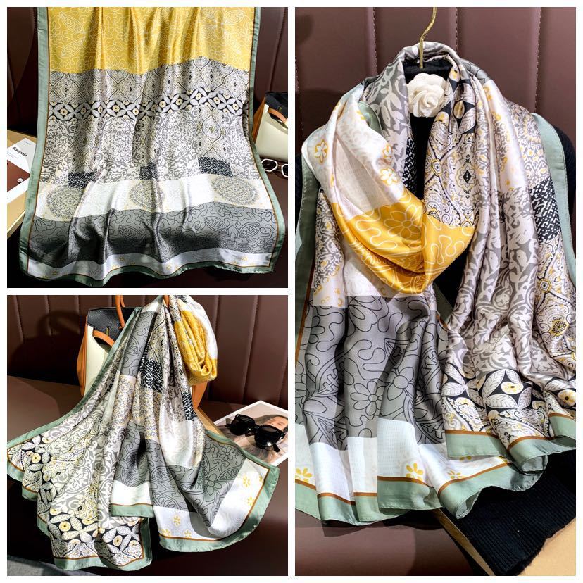 Verano nuevo estilo bufanda de seda de alta gama damas todo fósforo seda de morera bufanda de moda gran marca imitación seda protector solar chal exterior