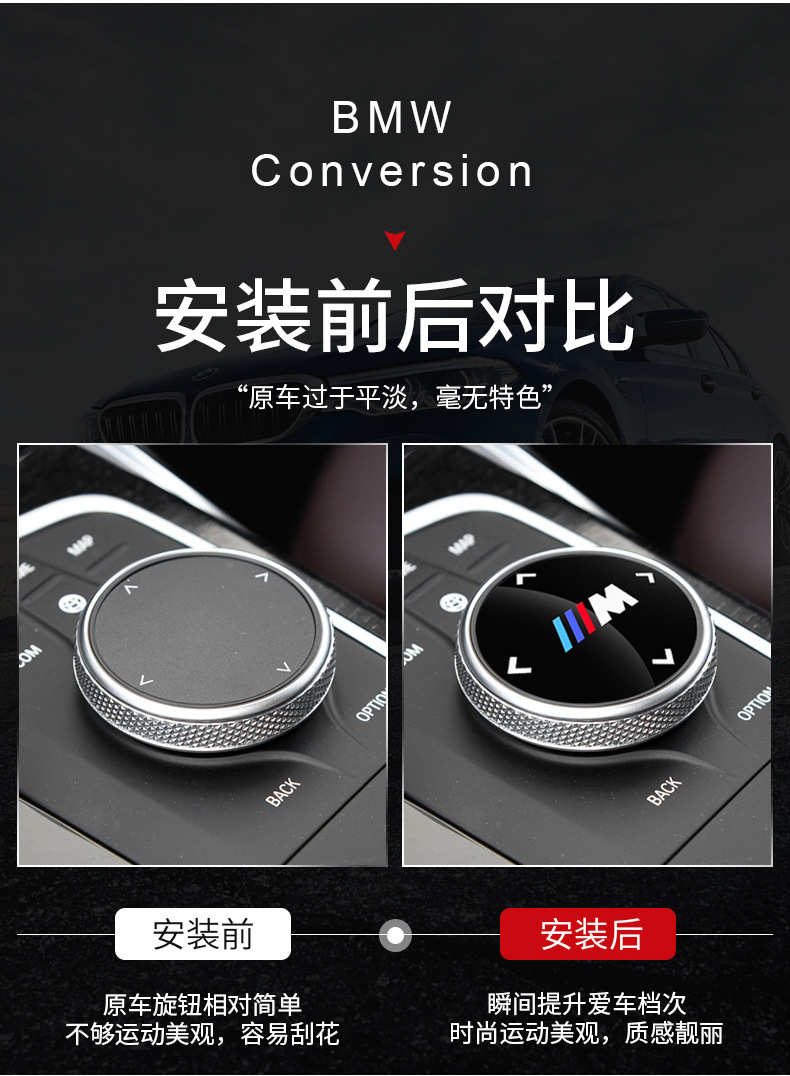 Suitable for Bmw Modified 3 Series 5 Series 7 Series Multimedia Large Knob Cover X3X4X5X6 Decorative Stickers Car Interior Supplies