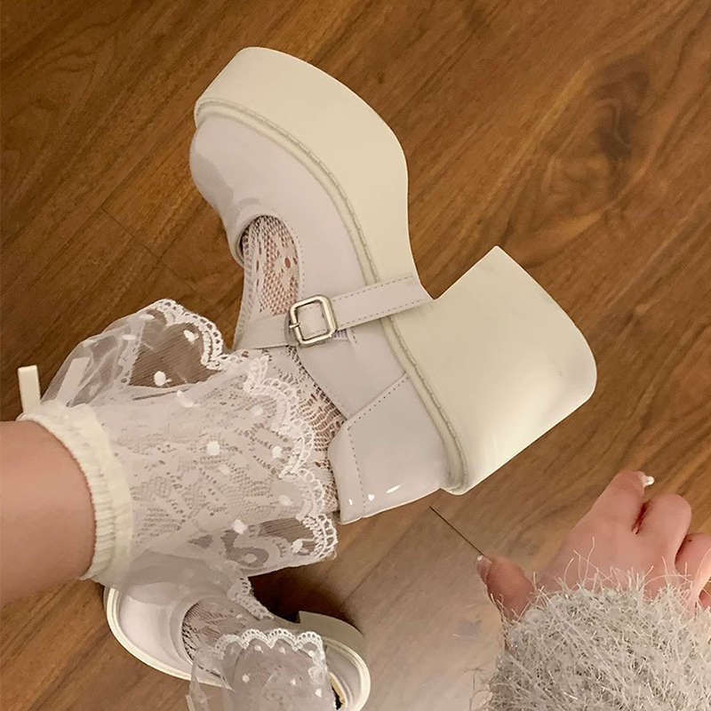 Chunky Heeled High Heeled Leather Shoes Women's 2025 Spring and Autumn New Thick Sole Height Increasing French Style Retro Mary Jane Single-layer Shoes with Round Toe