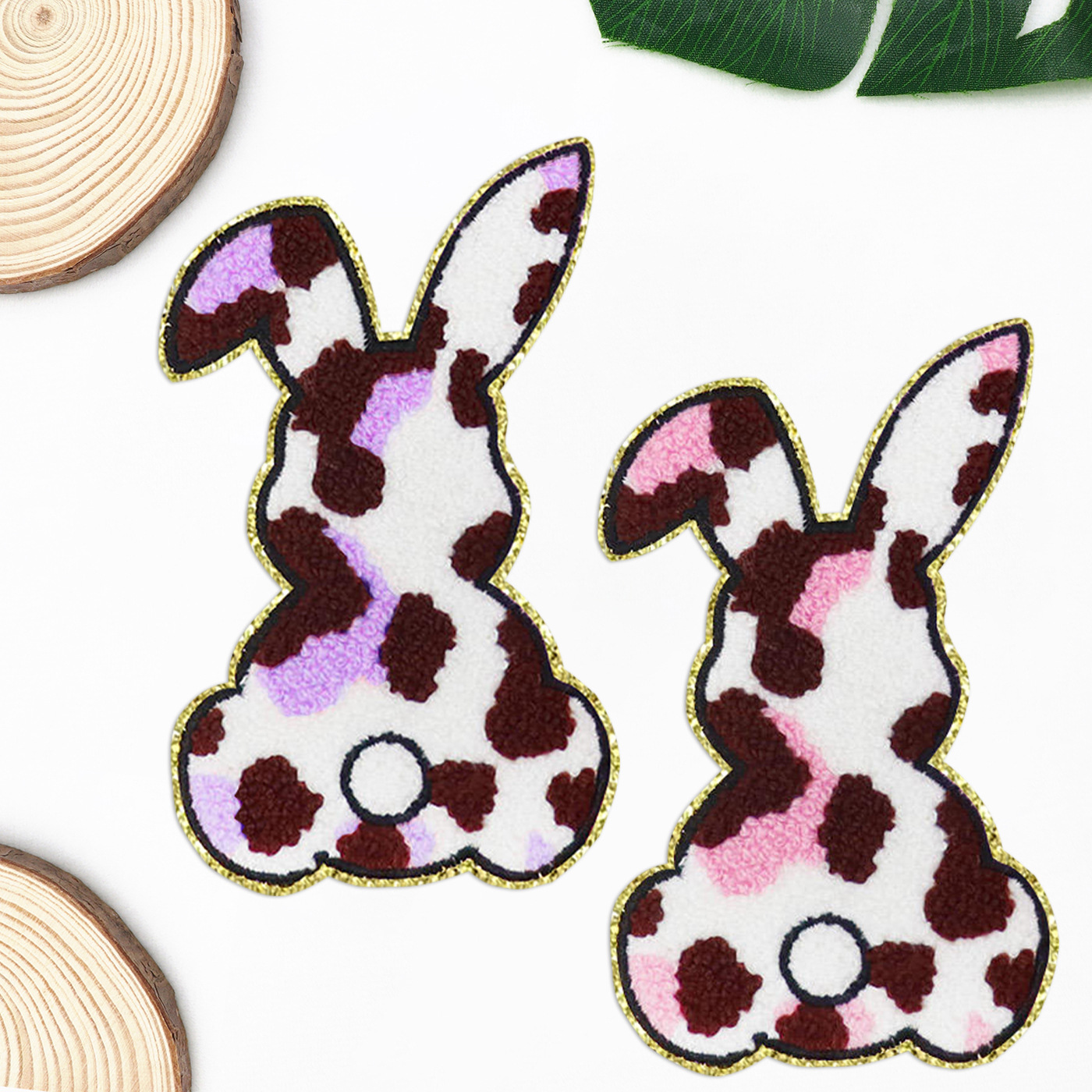 复活节大号兔子毛巾绣背胶布贴衣服包包装饰刺绣花布贴大图案贴布