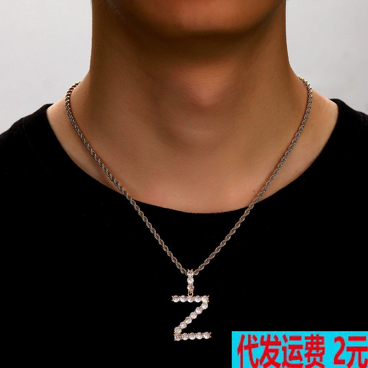 TEMU Горячая продажа английских букв медные инкрустированные цирконовые подвески трансграничный хип-хоп простой мужской и женский ожерелье мужской производитель