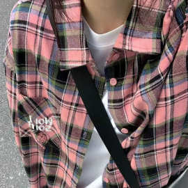多巴胺穿搭格子衬衫女2025春季韩版宽松外穿衬衣设计感小众翻领潮