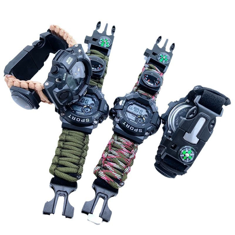 Многофункциональные наручные часы из паракорда для активного отдыха, регулируемые по высоте часы для альпинизма с семью ремешками из паракорда, оптовая продажа часов для выживания