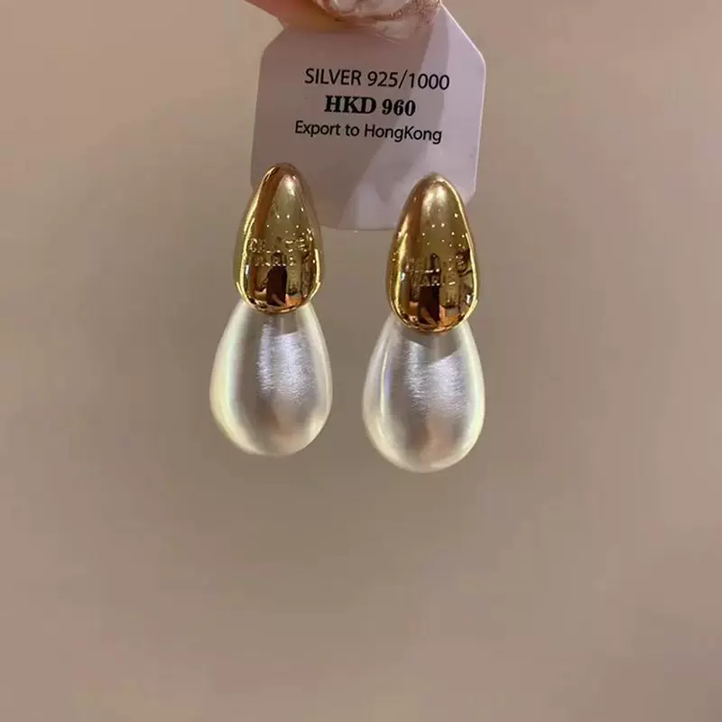 2024新款法式金色亮面双层水滴耳钉简约高级感ins风拉丝精致耳饰