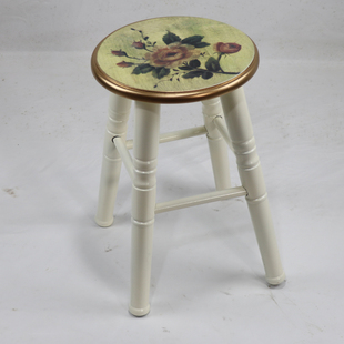 American Country Dining Table and Chairs, Small Stools, Household European Solid Wood High Round Stools, Leisure Commercial Bedroom Dressing Stools