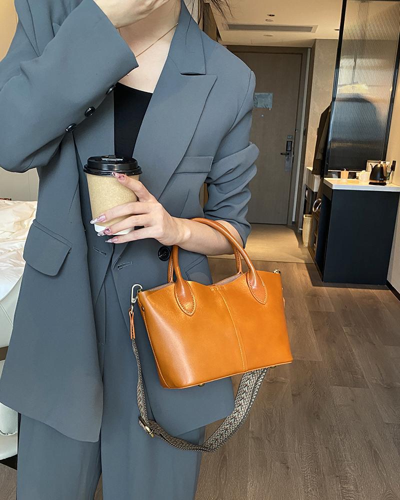 Túi tote da bò thật đeo chéo nữ nhiều ngăn dung tích lớn 28×10×18 cm — đen chi tiết 3
