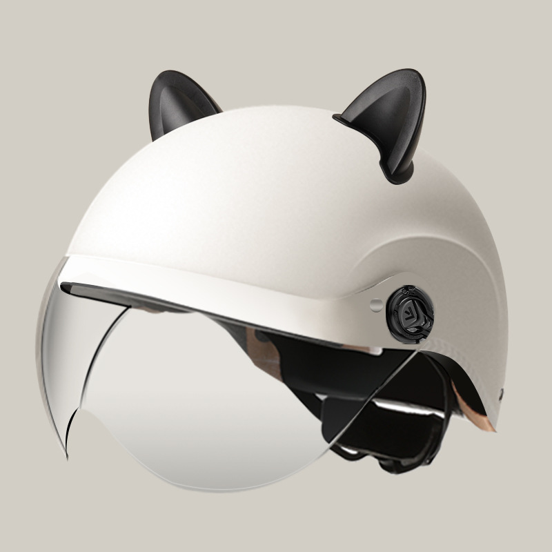 Motosiklet kaskı (dəbilqə), Universal New Standard - summer-helmet-matte-white-summer-helmet-transparent-visor-accessories-rabbit-ears-black