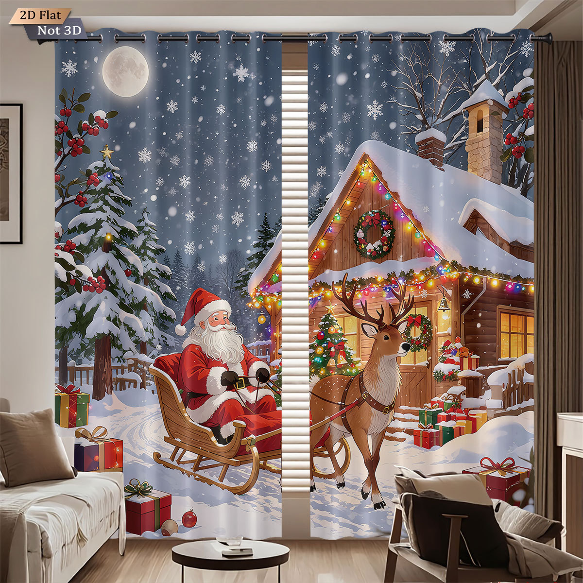 Cross-Border Blackout Curtains Customized Santa Claus 3D Digital Printed Curtains Bedroom Balcony Thermal Insulation Sunshades Dropshipping