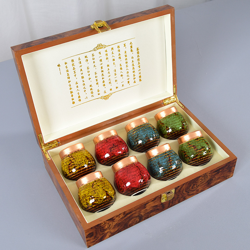Yao Bian Tea Can Ceramic Small Mini Portable Travel Storage Sealed Can Eight Small Cans High-End Gift Box Packaging Wholesale