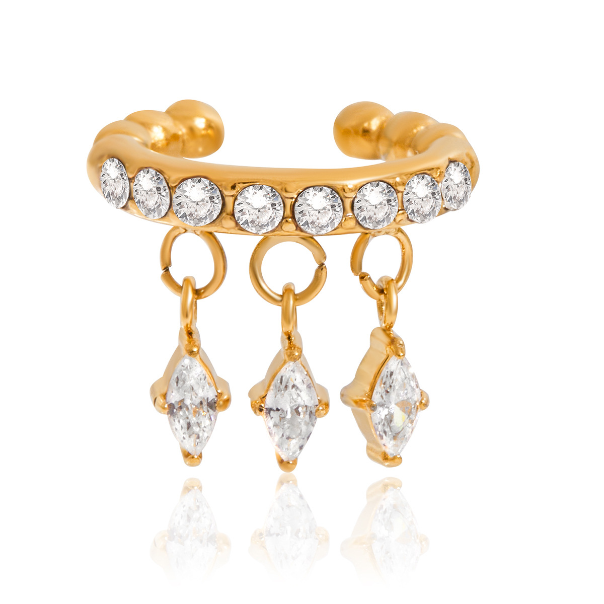 Wanxing ojos de caballo europeos y estadounidenses zircon orejas para mujeres sin agujeros de orejas pendientes de acero inoxidable de oro 18 quilates diseño de nicho de joyería transfronteriza