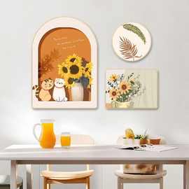 现代简约客厅沙发背景墙壁画餐桌餐厅挂画装饰画组合奶油风免打孔