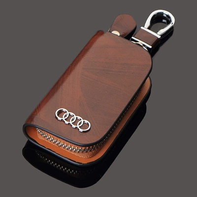 Case, High-Quality Material Car Keychain, Car key bag - audi-wood-grain-brown