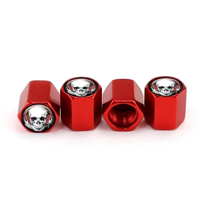 valve skull valve cap dust - red-metal-headset-skull-4pcs