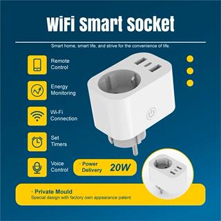 联多外贸涂鸦家居欧规定时远程控制20W快充USB+wifi智能插座插头
